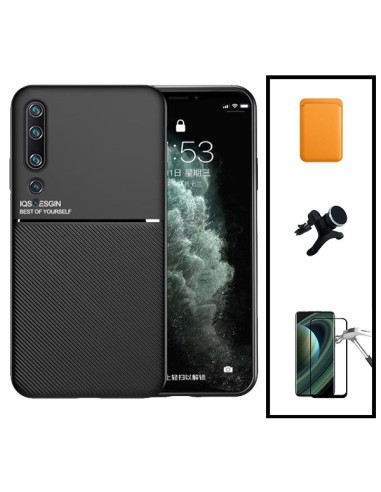 Kit Capa Magnetic Lux + Magnetic Wallet Laranja + 5D Full Cover + Suporte Magnético de Carro Reforçado para Xiaomi Mi 10 5G