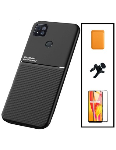 Kit Capa Magnetic Lux + Magnetic Wallet Laranja + 5D Full Cover + Suporte Magnético de Carro Reforçado para Xiaomi Poco C3