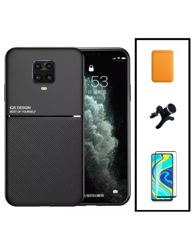 Kit Capa Magnetic Lux + Magnetic Wallet Laranja + 5D Full Cover + Suporte Magnético de Carro Reforçado para Xiaomi Poco M2 Pro