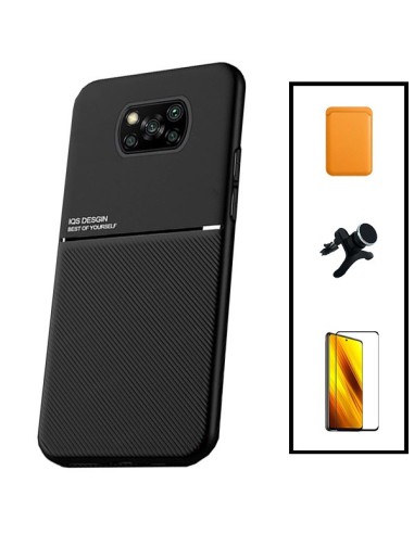 Kit Capa Magnetic Lux + Magnetic Wallet Laranja + 5D Full Cover + Suporte Magnético de Carro Reforçado para Xiaomi Poco X3