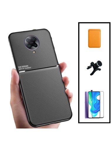 Kit Capa Magnetic Lux + Magnetic Wallet Laranja + 5D Full Cover + Suporte Magnético de Carro Reforçado para Xiaomi Redmi K30 Ult