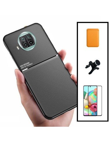 Kit Capa Magnetic Lux + Magnetic Wallet Laranja + 5D Full Cover + Suporte Magnético de Carro Reforçado para Xiaomi Redmi Note 9 