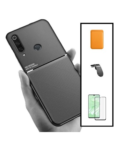 Kit Capa Magnetic Lux + Magnetic Wallet Laranja + 5D Full Cover + Suporte Magnético L Safe Driving para Huawei P30 Lite