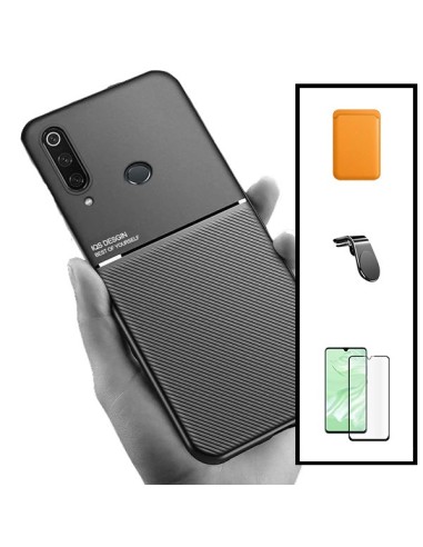 Kit Capa Magnetic Lux + Magnetic Wallet Laranja + 5D Full Cover + Suporte Magnético L Safe Driving para Huawei P30 Lite New Edit