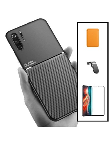 Kit Capa Magnetic Lux + Magnetic Wallet Laranja + 5D Full Cover + Suporte Magnético L Safe Driving para Huawei P30 Pro New Editi