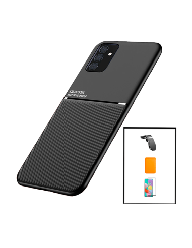 Kit Capa Magnetic Lux + Magnetic Wallet Laranja + 5D Full Cover + Suporte Magnético L Safe Driving para Samsung Galaxy M52 5G