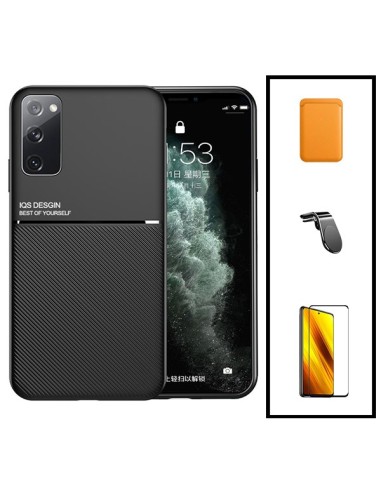 Kit Capa Magnetic Lux + Magnetic Wallet Laranja + 5D Full Cover + Suporte Magnético L Safe Driving para Samsung Galaxy Note 20 5