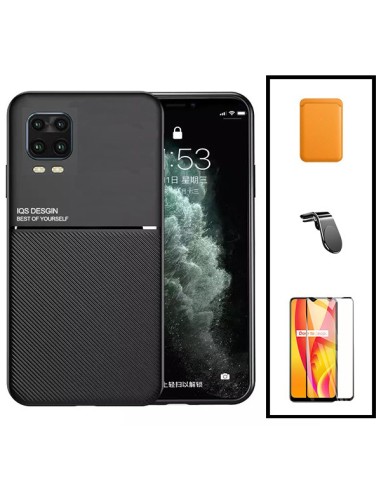 Kit Capa Magnetic Lux + Magnetic Wallet Laranja + 5D Full Cover + Suporte Magnético L Safe Driving para Xiaomi Mi 10 Youth 5G