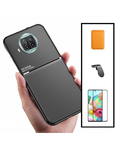 Kit Capa Magnetic Lux + Magnetic Wallet Laranja + 5D Full Cover + Suporte Magnético L Safe Driving para Xiaomi Mi 10i