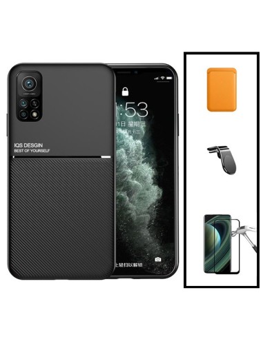 Kit Capa Magnetic Lux + Magnetic Wallet Laranja + 5D Full Cover + Suporte Magnético L Safe Driving para Xiaomi Mi 10T Pro 5G