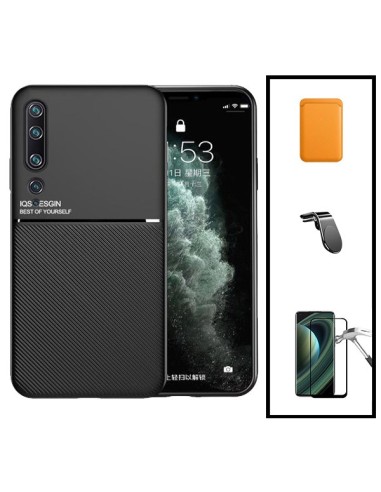 Kit Capa Magnetic Lux + Magnetic Wallet Laranja + 5D Full Cover + Suporte Magnético L Safe Driving para Xiaomi Mi Note 10