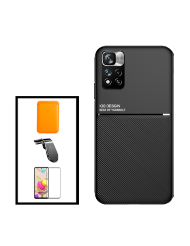 Kit Capa Magnetic Lux + Magnetic Wallet Laranja + 5D Full Cover + Suporte Magnético L Safe Driving para Xiaomi Redmi Note 11 Pro