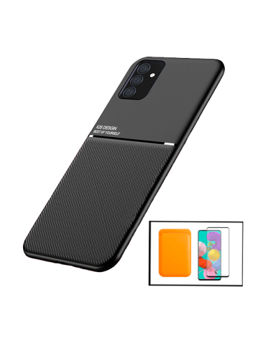 Kit Capa Magnetic Lux + Magnetic Wallet Laranja + 5D Full Cover para Samsung Galaxy M52 5G