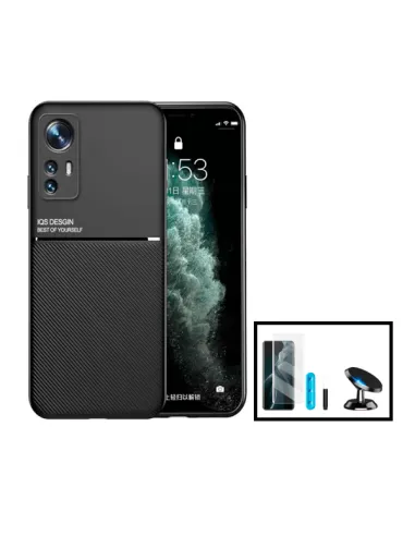 Kit Capa Magnetic Lux + Película Curved UV + Suporte Magnético para Xiaomi 12 - Preto