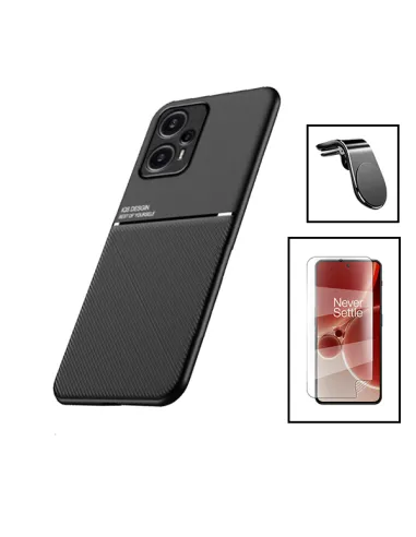 Kit Capa Magnetic Lux + Película Hydrogel Frente + Suporte Magnético L para Xiaomi Poco F5 - Preto