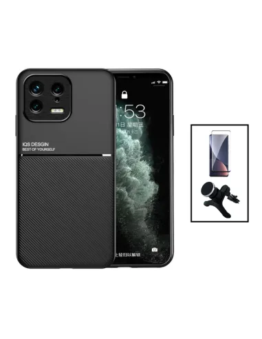 Kit Capa Magnetic Lux + Vidro Premium Curvado + Suporte Magnético Reforçado para Xiaomi 13 Pro - Preto