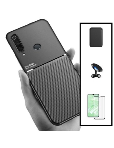 Kit Capa Magnetic Lux + Magnetic Wallet Preto + 5D Full Cover + Suporte Magnético de Carro para Huawei P30 Lite New Edition
