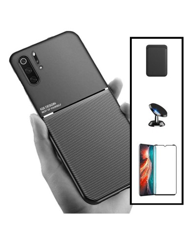 Kit Capa Magnetic Lux + Magnetic Wallet Preto + 5D Full Cover + Suporte Magnético de Carro para Huawei P30 Pro New Edition