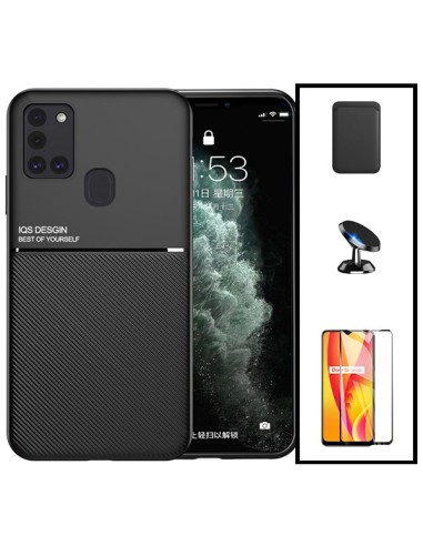 Kit Capa Magnetic Lux + Magnetic Wallet Preto + 5D Full Cover + Suporte Magnético de Carro para Samsung Galaxy M30s