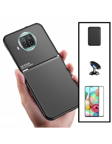 Kit Capa Magnetic Lux + Magnetic Wallet Preto + 5D Full Cover + Suporte Magnético de Carro para Xiaomi Redmi Note 9 Pro 5G