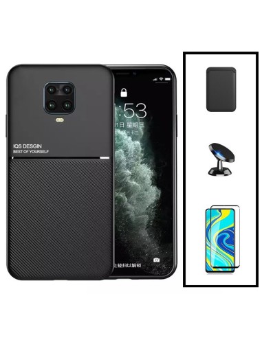 Kit Capa Magnetic Lux + Magnetic Wallet Preto + 5D Full Cover + Suporte Magnético de Carro para Xiaomi Redmi Note 9 Pro Max