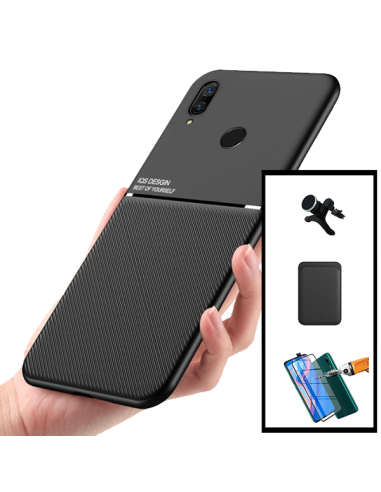 Kit Capa Magnetic Lux + Magnetic Wallet Preto + 5D Full Cover + Suporte Magnético de Carro Reforçado para Huawei P Smart Z