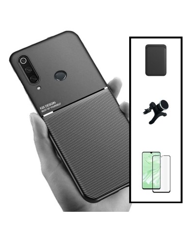 Kit Capa Magnetic Lux + Magnetic Wallet Preto + 5D Full Cover + Suporte Magnético de Carro Reforçado para Huawei P30 Lite