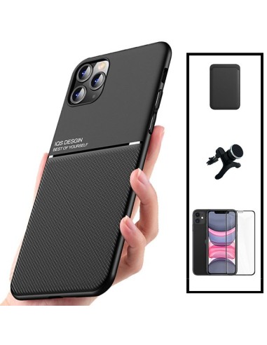 Kit Capa Magnetic Lux + Magnetic Wallet Preto + 5D Full Cover + Suporte Magnético de Carro Reforçado para iPhone 8