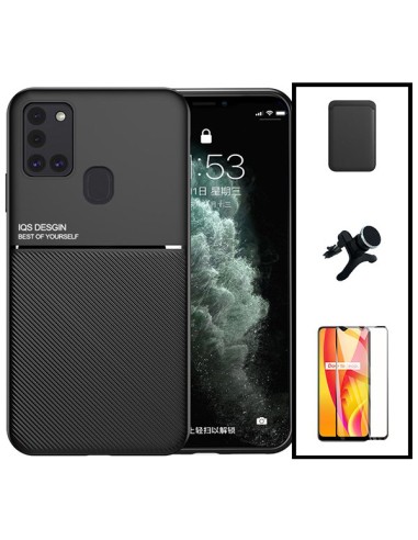 Kit Capa Magnetic Lux + Magnetic Wallet Preto + 5D Full Cover + Suporte Magnético de Carro Reforçado para Samsung Galaxy M30s