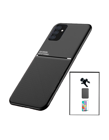 Kit Capa Magnetic Lux + Magnetic Wallet Preto + 5D Full Cover + Suporte Magnético de Carro Reforçado para Samsung Galaxy M52 5G