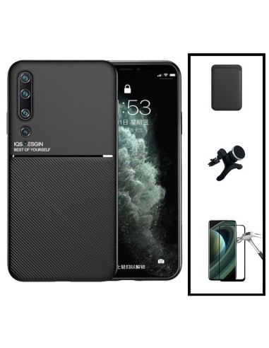 Kit Capa Magnetic Lux + Magnetic Wallet Preto + 5D Full Cover + Suporte Magnético de Carro Reforçado para Xiaomi Mi 10 5G