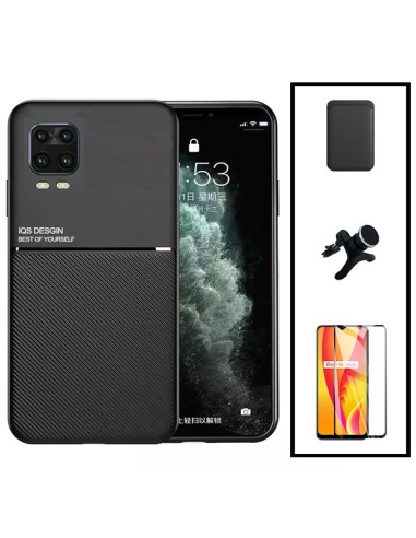 Kit Capa Magnetic Lux + Magnetic Wallet Preto + 5D Full Cover + Suporte Magnético de Carro Reforçado para Xiaomi Mi 10 Lite 5G