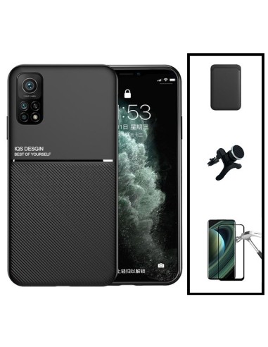 Kit Capa Magnetic Lux + Magnetic Wallet Preto + 5D Full Cover + Suporte Magnético de Carro Reforçado para Xiaomi Mi 10T Pro 5G