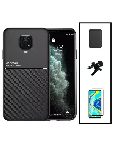 Kit Capa Magnetic Lux + Magnetic Wallet Preto + 5D Full Cover + Suporte Magnético de Carro Reforçado para Xiaomi Poco M2 Pro