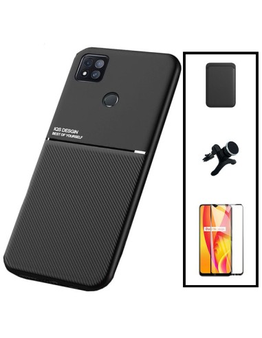 Kit Capa Magnetic Lux + Magnetic Wallet Preto + 5D Full Cover + Suporte Magnético de Carro Reforçado para Xiaomi Redmi 9 Activ