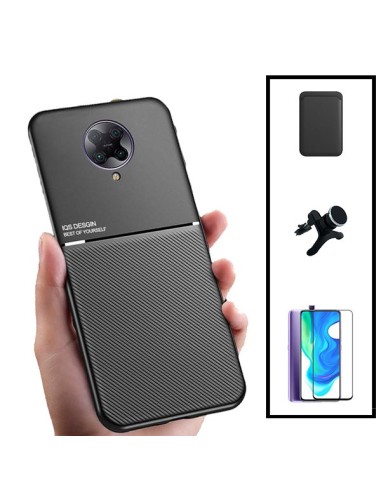 Kit Capa Magnetic Lux + Magnetic Wallet Preto + 5D Full Cover + Suporte Magnético de Carro Reforçado para Xiaomi Redmi K30 Ultra