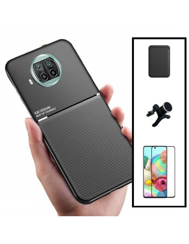 Kit Capa Magnetic Lux + Magnetic Wallet Preto + 5D Full Cover + Suporte Magnético de Carro Reforçado para Xiaomi Redmi Note 9 Pr