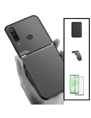 Kit Capa Magnetic Lux + Magnetic Wallet Preto + 5D Full Cover + Suporte Magnético L Safe Driving para Huawei P30 Lite
