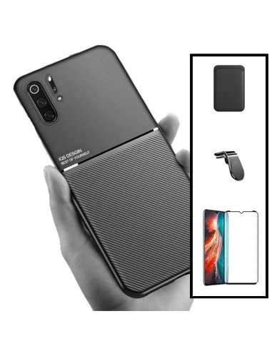 Kit Capa Magnetic Lux + Magnetic Wallet Preto + 5D Full Cover + Suporte Magnético L Safe Driving para Huawei P30 Pro
