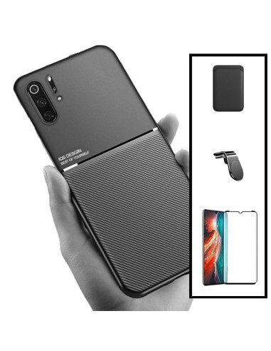 Kit Capa Magnetic Lux + Magnetic Wallet Preto + 5D Full Cover + Suporte Magnético L Safe Driving para Huawei P30 Pro New Edition