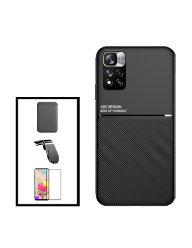 Kit Capa Magnetic Lux + Magnetic Wallet Preto + 5D Full Cover + Suporte Magnético L Safe Driving para Xiaomi 11i