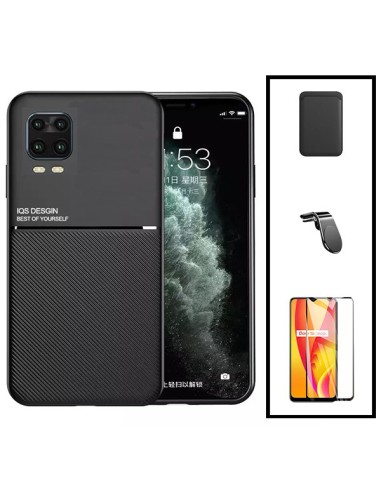 Kit Capa Magnetic Lux + Magnetic Wallet Preto + 5D Full Cover + Suporte Magnético L Safe Driving para Xiaomi Mi 10 Lite 5G