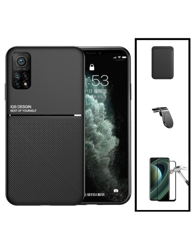 Kit Capa Magnetic Lux + Magnetic Wallet Preto + 5D Full Cover + Suporte Magnético L Safe Driving para Xiaomi Mi 10T 5G