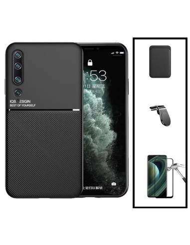 Kit Capa Magnetic Lux + Magnetic Wallet Preto + 5D Full Cover + Suporte Magnético L Safe Driving para Xiaomi Mi Note 10