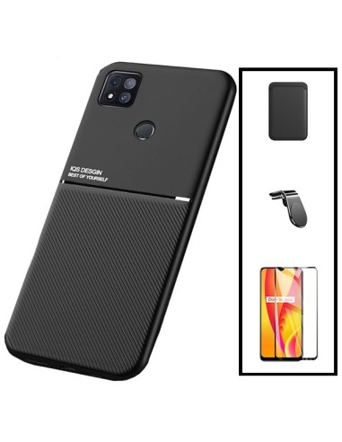 Kit Capa Magnetic Lux + Magnetic Wallet Preto + 5D Full Cover + Suporte Magnético L Safe Driving para Xiaomi Redmi 9C