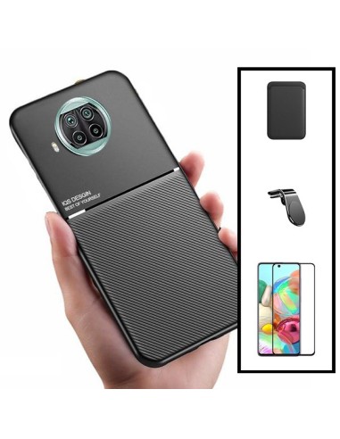 Kit Capa Magnetic Lux + Magnetic Wallet Preto + 5D Full Cover + Suporte Magnético L Safe Driving para Xiaomi Redmi Note 9 Pro 5G