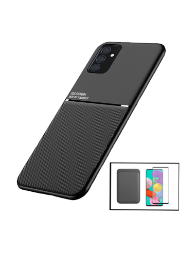 Kit Capa Magnetic Lux + Magnetic Wallet Preto + 5D Full Cover para Samsung Galaxy M52 5G