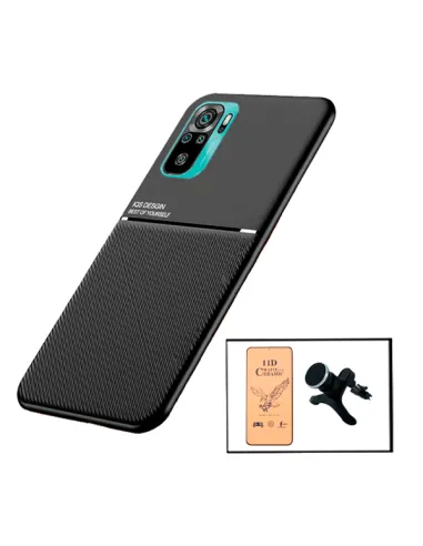 Kit Capa Magnetic Lux + Película CeramicGlass + Suporte Magnético Reforçado para Xiaomi Redmi Note 10