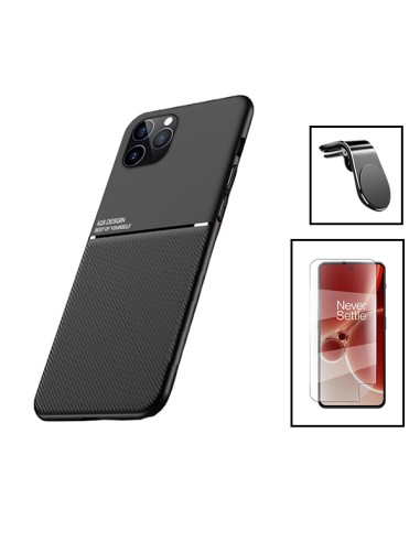 Kit Capa Magnetic Lux + Película Hydrogel Full Cover Frente + Suporte Magnético L Safe Driving para Xiaomi Redmi 12 - Preto