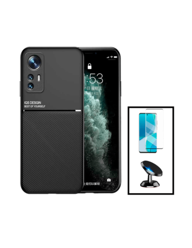 Kit Capa Magnetic Lux + Película Vidro Temperado 5D Full Cover Curved + Suporte Magnético de Carro para Xiaomi 12X - Preto